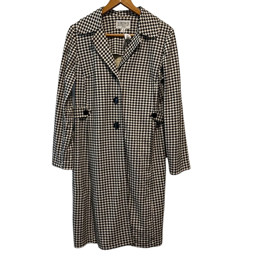 Julian Taylor Houndstooth Print Long Overcoat—Size 14
